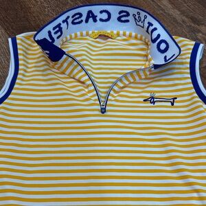 Louis Castel Women's Yellow and White Striped Polo Shirt